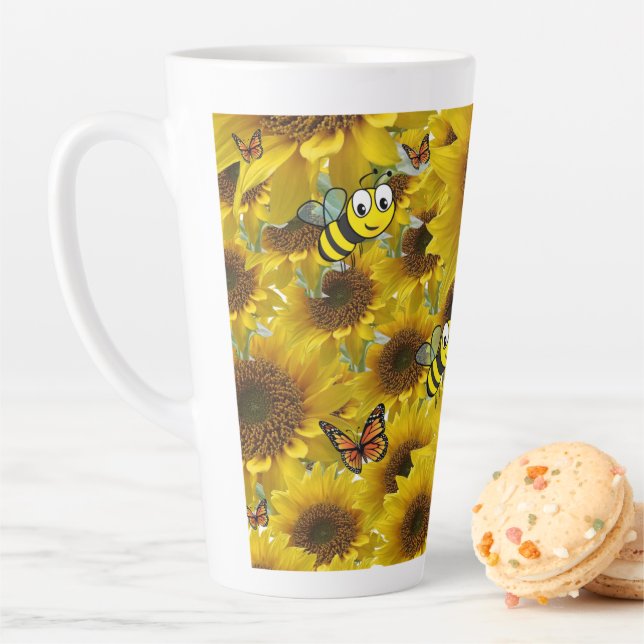 Taza De Café Latte Mariposa girasol Bumblebee Latte Mug (In situ)