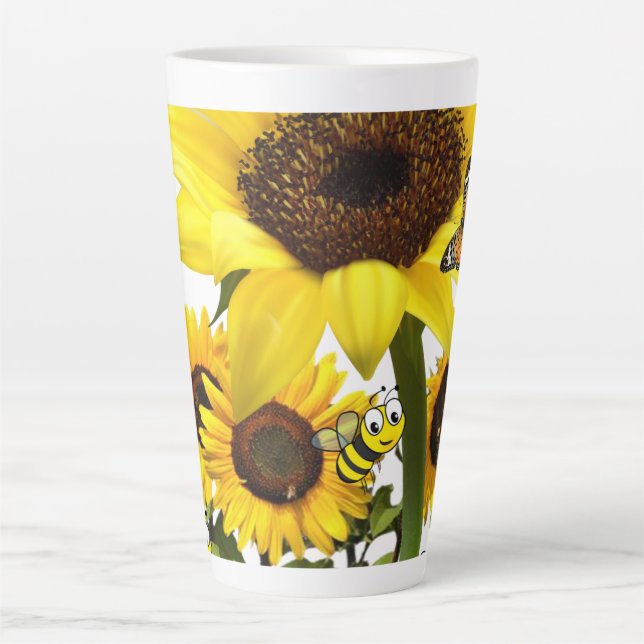 Taza De Café Latte Mariposa girasol Bumblebee Latte Mug (Anverso)