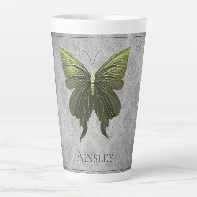 Taza De Café Latte Mariposa jewada verde (Anverso)