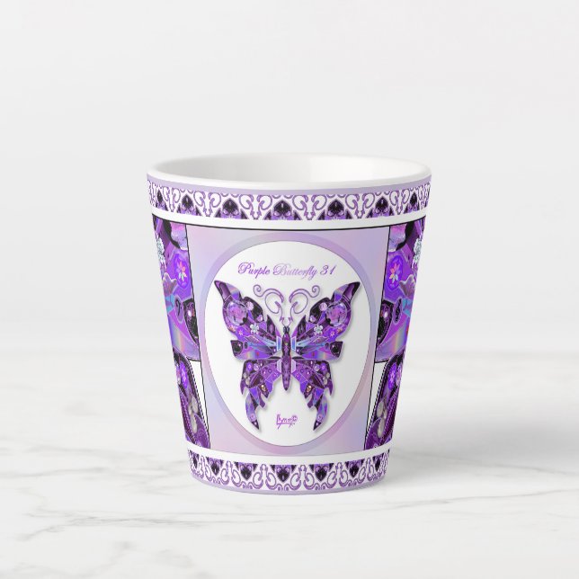Taza De Café Latte Mariposa morada 31 (Anverso)