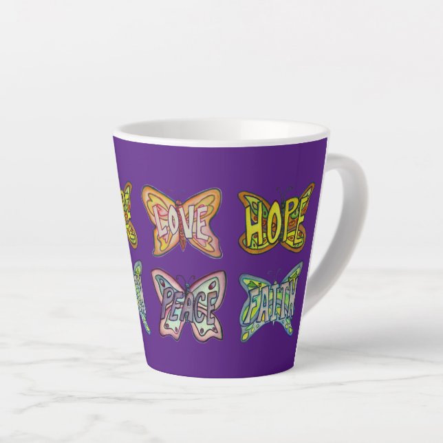 Taza De Café Latte Mariposa Palabra Arte Personalizado Café Latte Cup (Ángulo derecho)