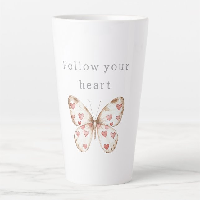 Taza De Café Latte Mariposa rosa del corazón (Anverso)