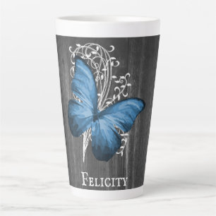 Taza De Café Latte Mariposa Rusa Azul Personalizada Latte Mug
