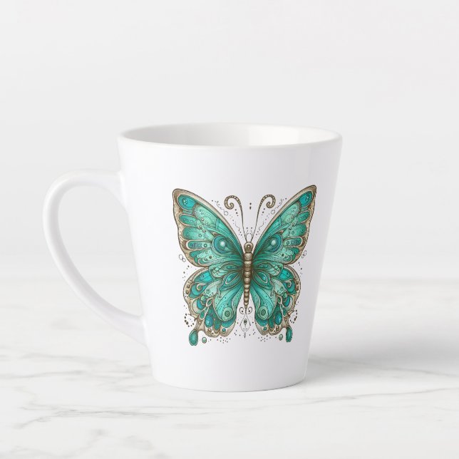 Taza De Café Latte Mariposa turquesa elegante (Izquierda)