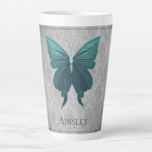 Taza De Café Latte Mariposa verde azulada