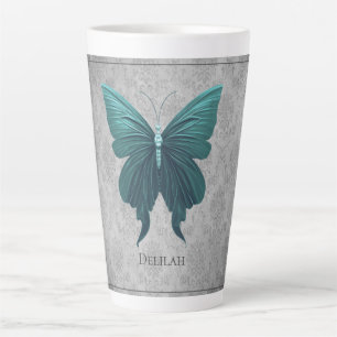 Taza De Café Latte Mariposa verde azulada