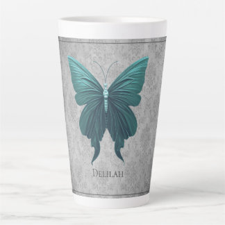 Taza De Café Latte Mariposa verde azulada