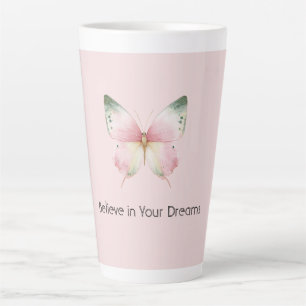 Taza De Café Latte Mariposa Verde Rosa Blanca Menta
