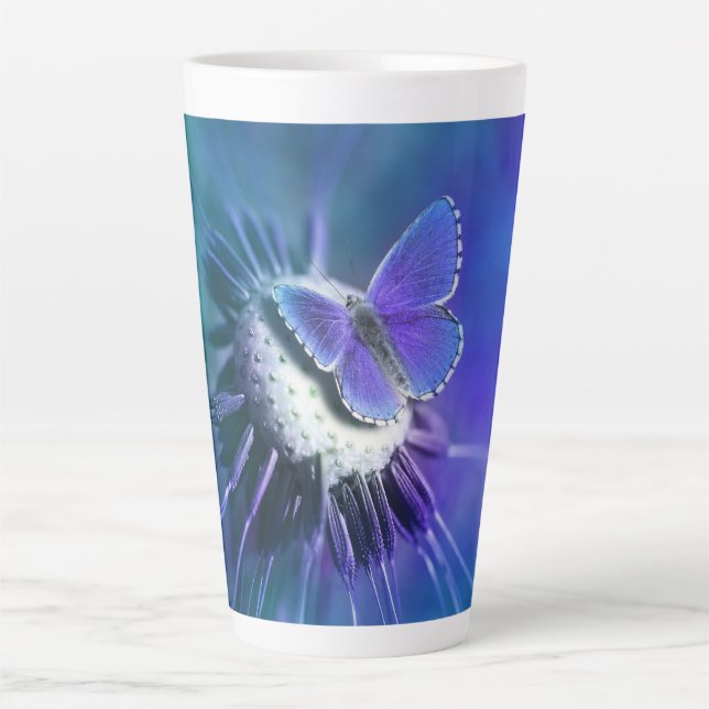Taza De Café Latte Mariposa y flor (Anverso)