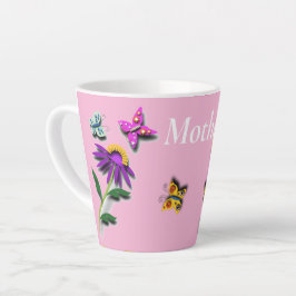 Taza De Café Latte Mariposa y flor coloridas