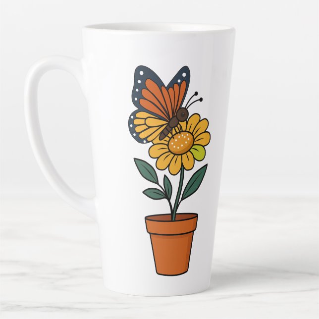 Taza De Café Latte mariposa y flor de sol (Izquierda)