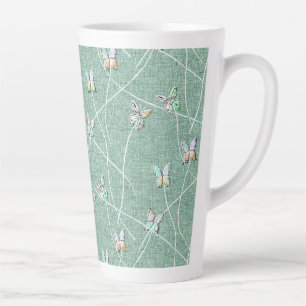 Taza De Café Latte Mariposas acuarela sobre verde menta