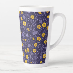 Taza De Café Latte Mariposas, amarillas y violetas