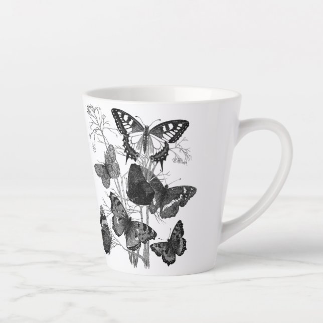 Taza De Café Latte Mariposas blancas y negras (Derecha)