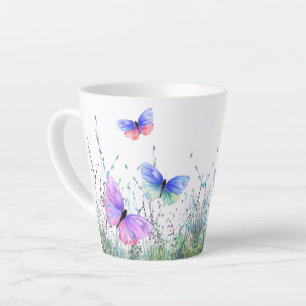 Taza De Café Latte Mariposas de primavera voladoras Latte Mug