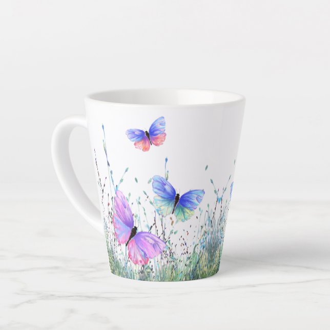 Taza De Café Latte Mariposas de primavera voladoras Latte Mug (Ángulo izquierdo)