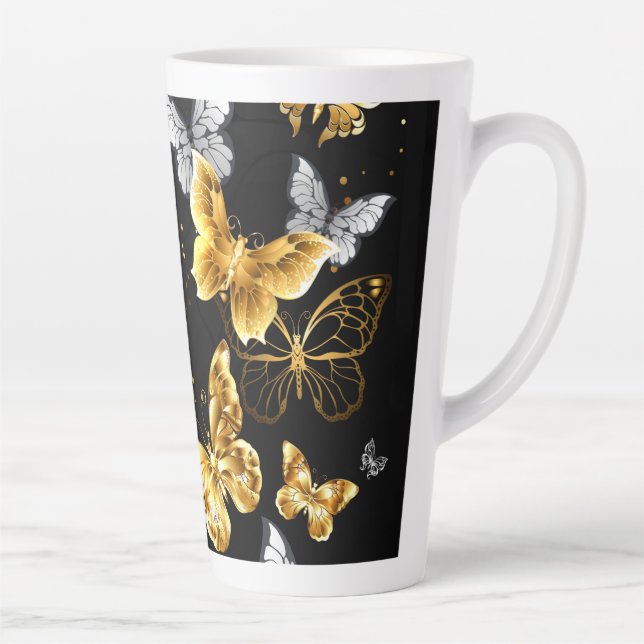 Taza De Café Latte Mariposas doradas y blancas (Derecha)