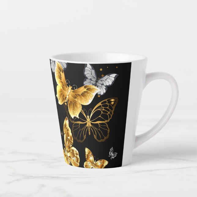 Taza De Café Latte Mariposas doradas y blancas (Derecha)
