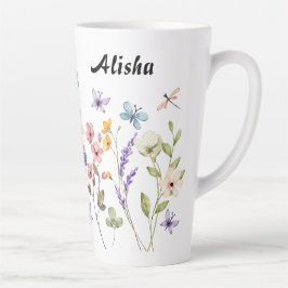Taza De Café Latte Mariposas elegantes de flores silvestres