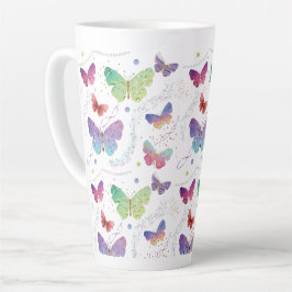 Taza De Café Latte Mariposas elegantes violeta y azul brillante
