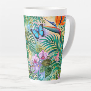 Taza De Café Latte Mariposas Flores Fantasía Selvática Alegre