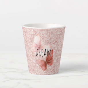 Taza De Café Latte Mariposas Purpurina Rojas Rosadas