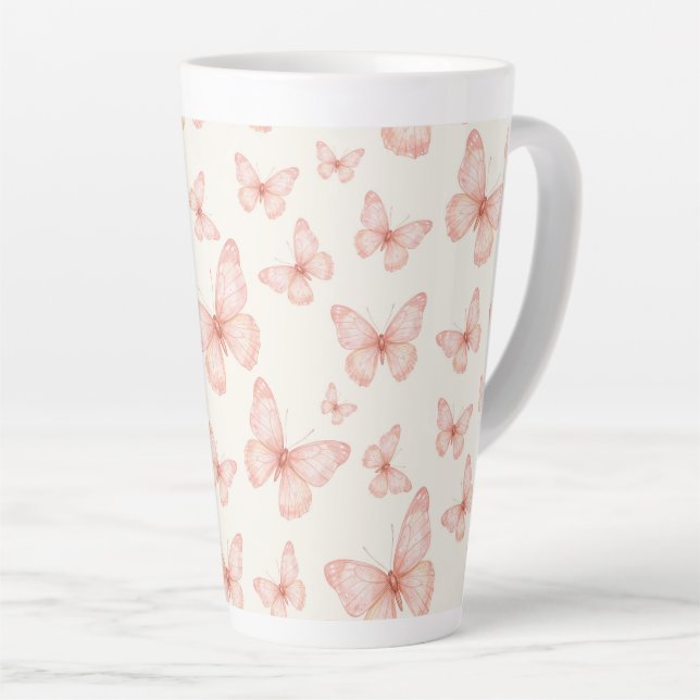 Taza De Café Latte Mariposas rosadas bonitas (Ángulo derecho)