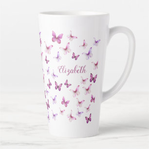 Taza De Café Latte Mariposas Rosadas Bonitas Nombre Personalizado