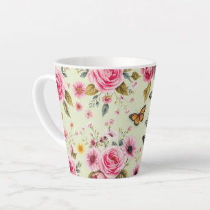 Taza De Café Latte Mariposas Y Flores