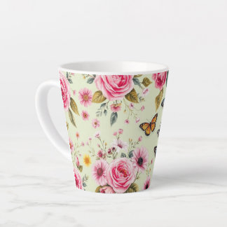 Taza De Café Latte Mariposas Y Flores