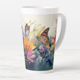 Taza De Café Latte Mariposas y flores