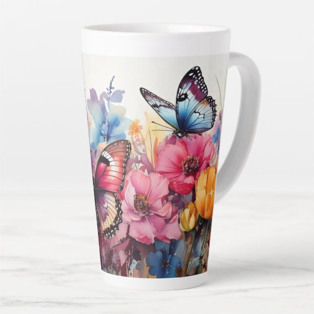 Taza De Café Latte Mariposas y flores (Ángulo derecho)