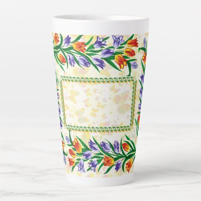 Taza De Café Latte mariposas y flores (Anverso)