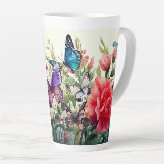 Taza De Café Latte Mariposas y flores