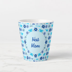 Taza De Café Latte Mariposas y flores de niño azul Personalizado Mamá