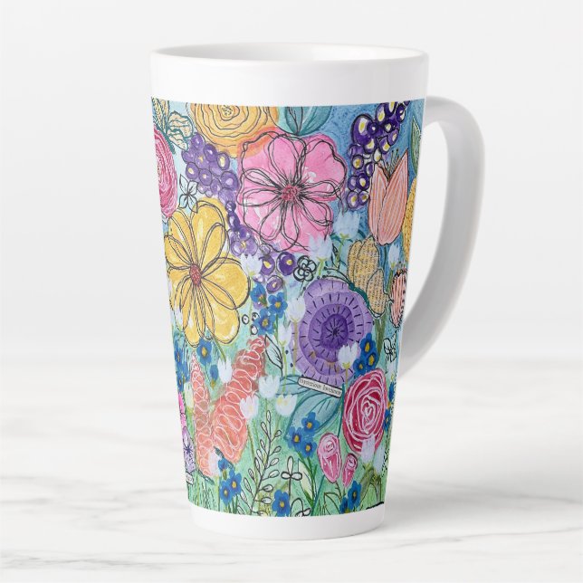 Taza De Café Latte Mariposas y flores Latte Mug (Ángulo derecho)