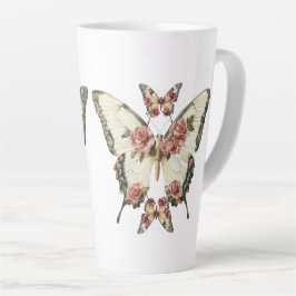 Taza De Café Latte Mariposas y Rosas