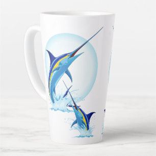 Taza De Café Latte Marlín Azul Saltando del Océano
