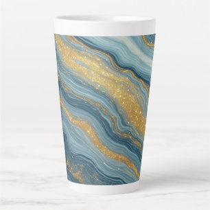 Taza De Café Latte Mármol Azul Abstracto Con Venas Doradas