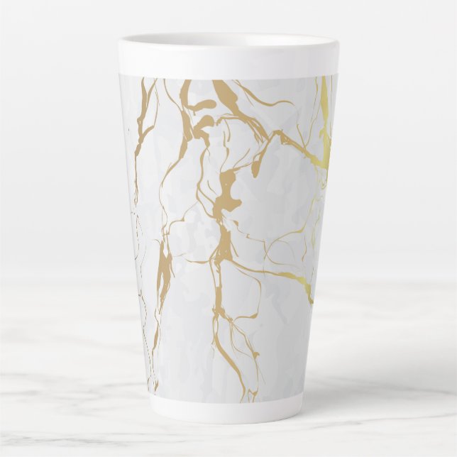 Taza De Café Latte Mármol blanco con oro (Anverso)