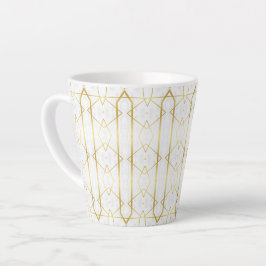 Taza De Café Latte Mármol blanco y patrón geométrico de oro
