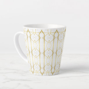 Taza De Café Latte Mármol blanco y patrón geométrico de oro