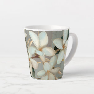 Taza De Café Latte Mármol de Línea Dorada Flor de Magnolia Blanca