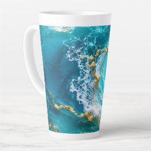 Taza De Café Latte Mármol de océano turquesa de lujo con olas de lámi