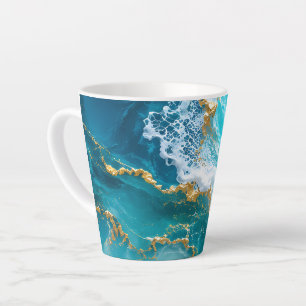 Taza De Café Latte Mármol de océano turquesa de lujo con olas de lámi