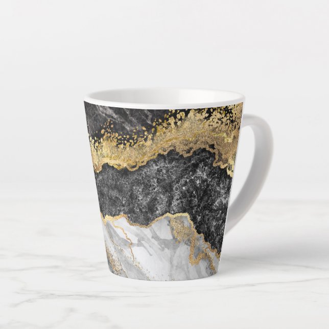 Taza De Café Latte Mármol negro con Bonito de oro (Ángulo derecho)
