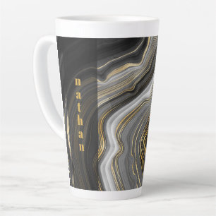 Taza De Café Latte Mármol negro y dorado personalizado