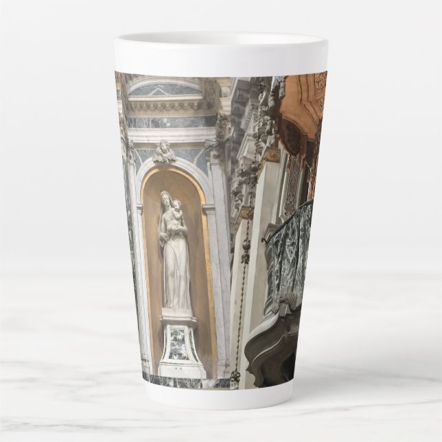 TAZA DE CAFÉ LATTE MÁRMOL VERDE Y BLANCA DE LA IGLESIA JESUITA, (Anverso)