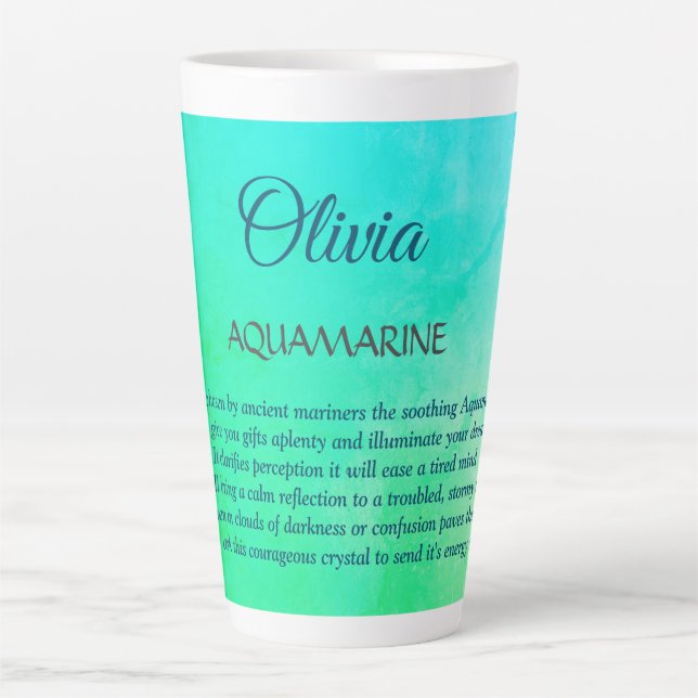 Taza De Café Latte Marzo Diseño de Birthstone Aquamarine (Anverso)