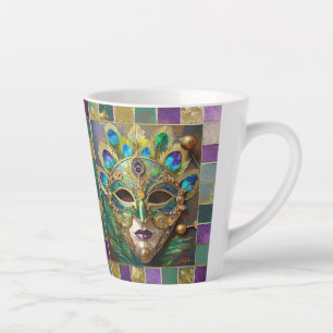 Taza De Café Latte Máscara de plumas de pavo real de cerámica de oro